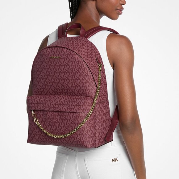 New Michael Kors Slater Large Signature Logo Backpack Cherry